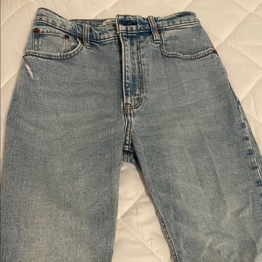 Ankle Straight Ultra High Rise Blue Denim Jeans